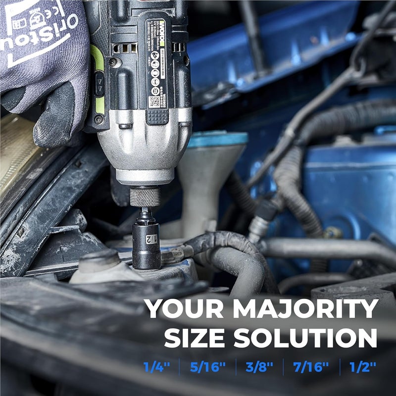 toolant مجموعة مفاتيح صمولة أدوات HVAC، مفك صمولة مغناطيسي SAE قابل للتبادل، 1/4'' 5/16'' 3/8'' 7/16'' 1/2'' لإصلاح السيارات، والأعمال الكهربائية - Image 2